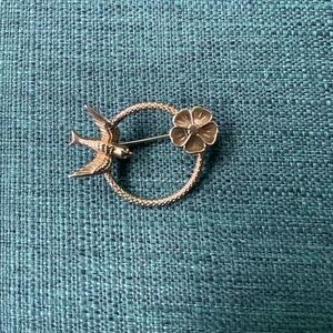 Gold Bird and Clover Brooch
